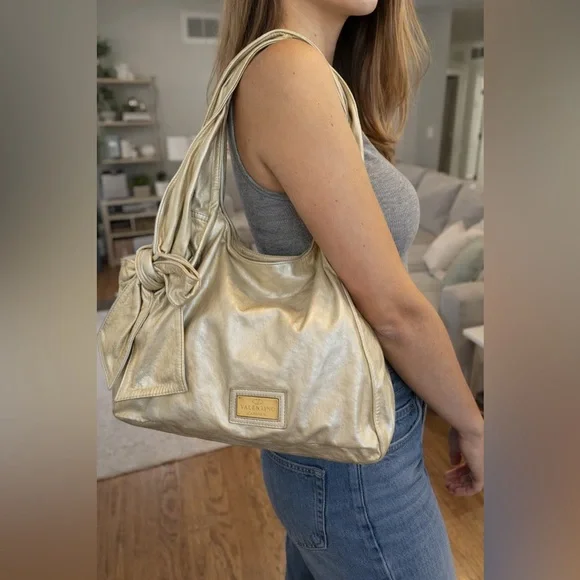 Valentino Garavani Gold Metallic Leather Hobo Bag Y2K Vintage - Picture 2 of 16